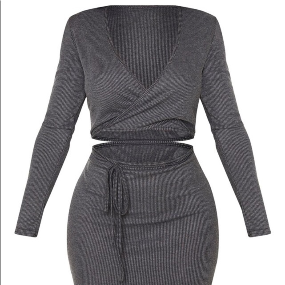 Ribbed Wrap Waist Midi Dress